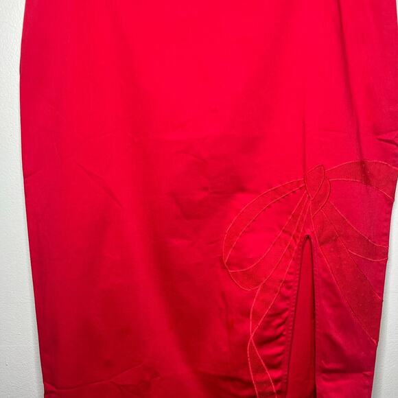NWT Maeve Anthropologie Bow Midi Pencil Skirt Red Size 12 Side Slit Stretch - Picture 5 of 14